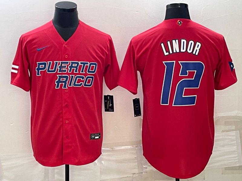 Men 2023 World Cub #12 Lindor Red Nike MLB Jersey9->more jerseys->MLB Jersey